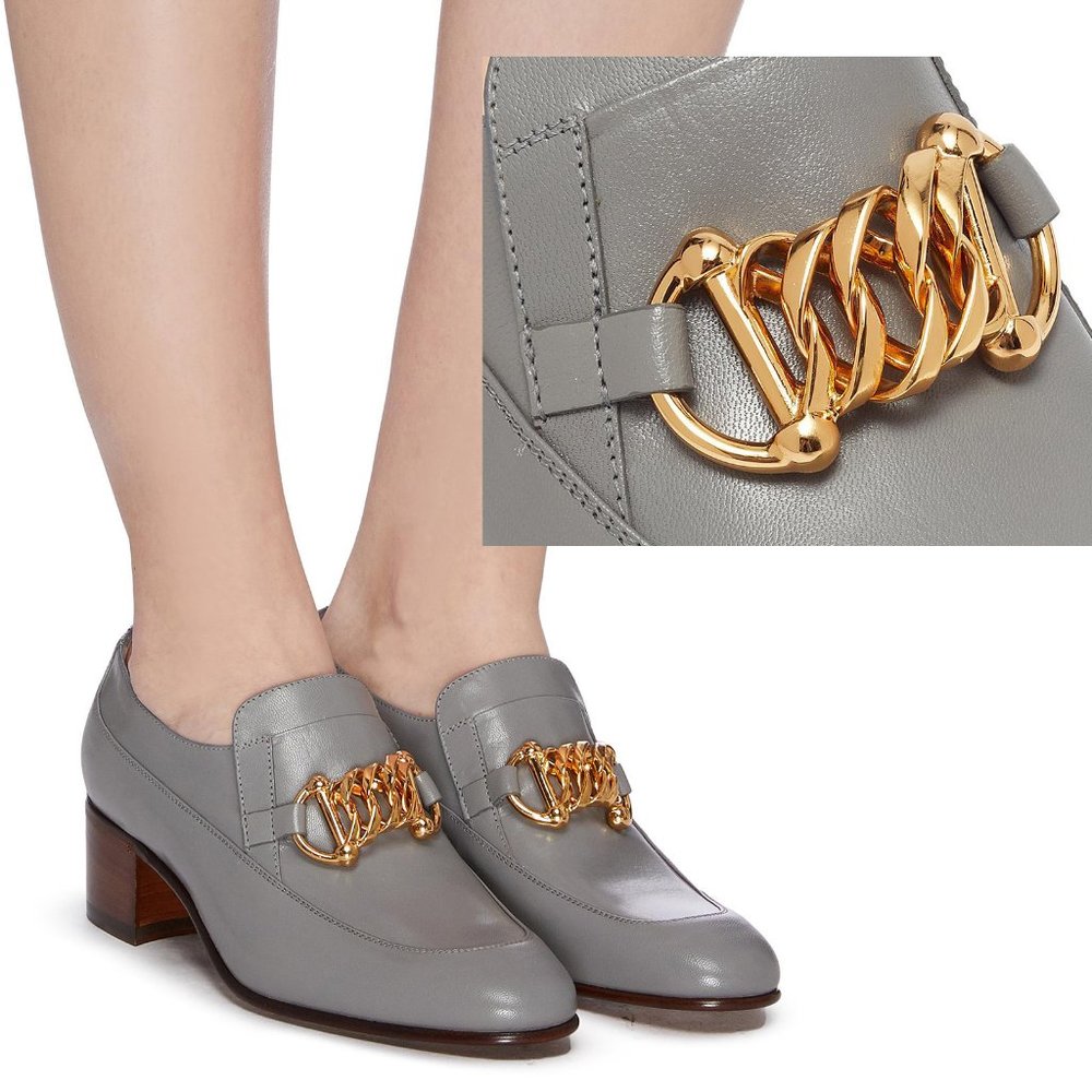GUCCI SHOES EBAL GRAY LEATHER HORSEBIT CHAIN LOAFERS ICE LOLLY sz 37 7 US